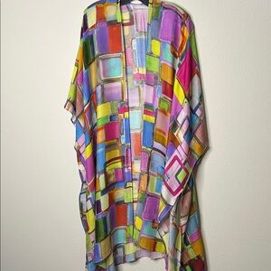 Colorful Geometric Open Kimono Cover-Up
